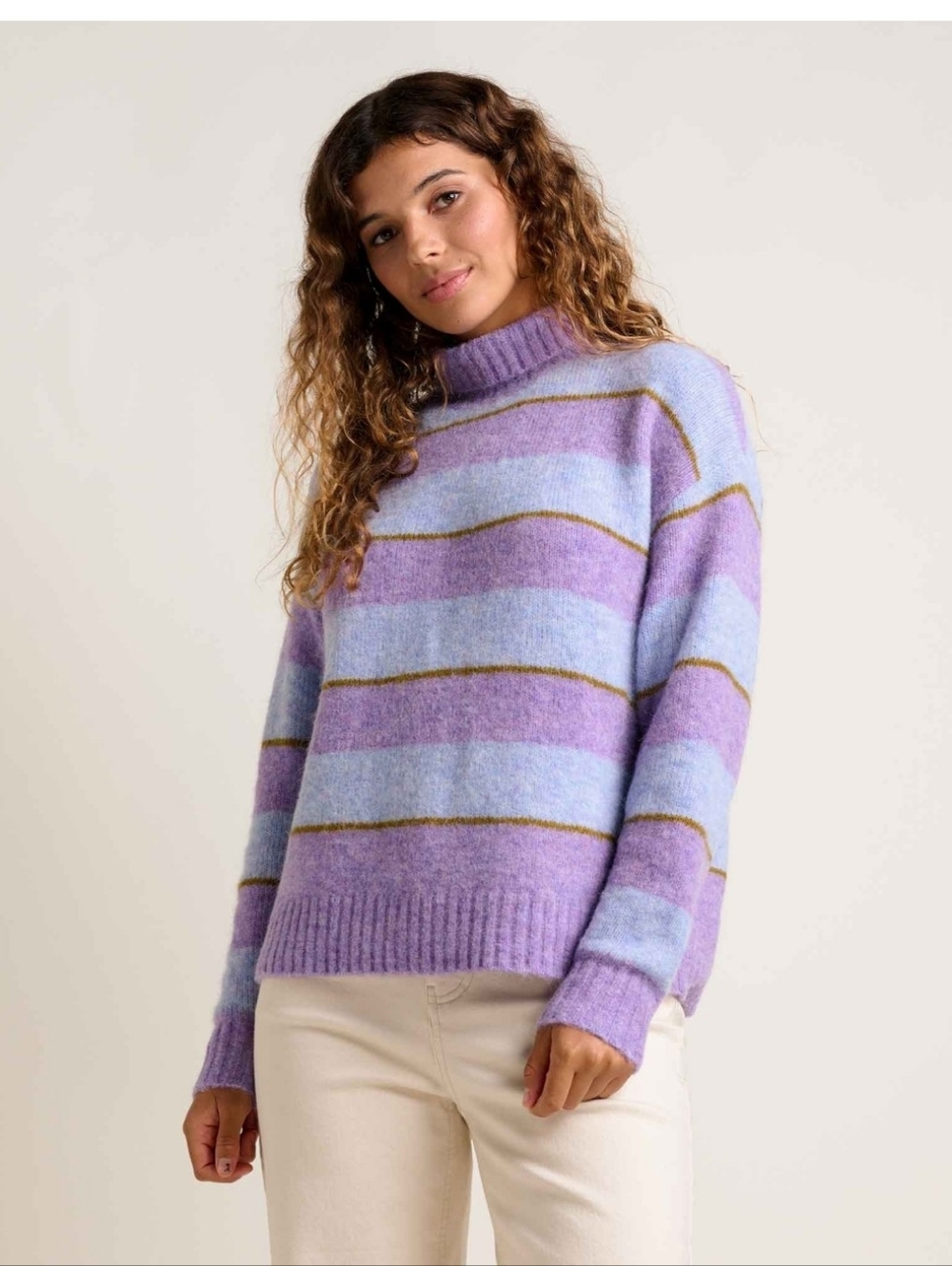 Toad&Co Lavender and Light Blue Striped Turtleneck. Perfect Spring Sweater!